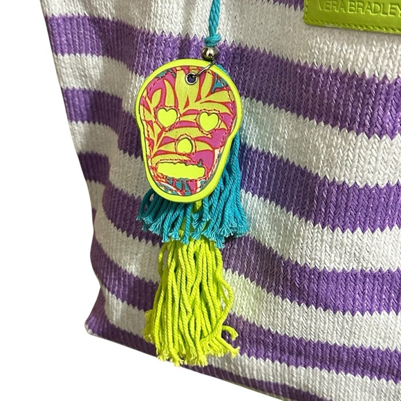 Vera Bradley Striped Tote Bag Purple White Skull Tassel Beach Summer Pool‎ - Picture 3 of 7
